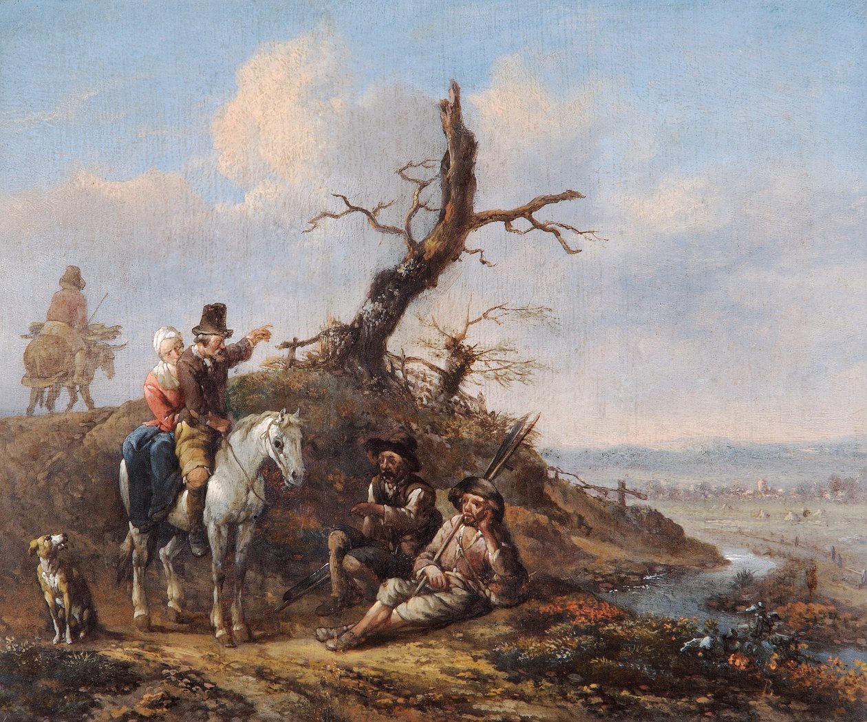 Paysage avec voyageurs se reposant et couple à cheval, 17e siècle - Johannes Lingelbach