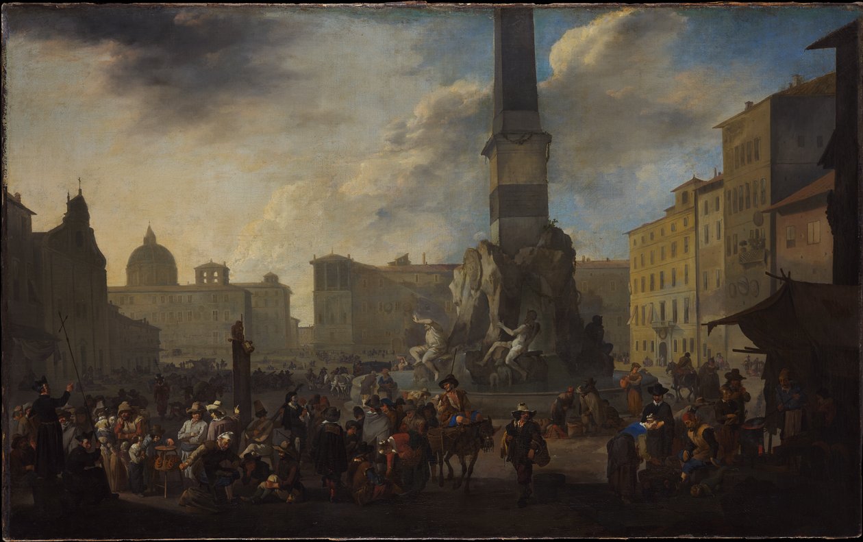 Scène de marché romain sur la Piazza Navona - Johannes Lingelbach