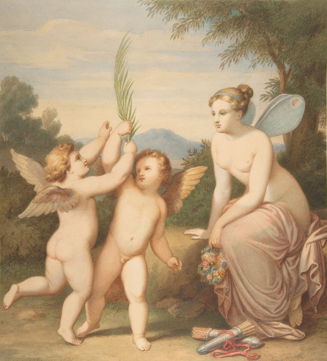 Éros et Antéros avec Psyché les regardant, 1810-60 - Johannes Riepenhausen