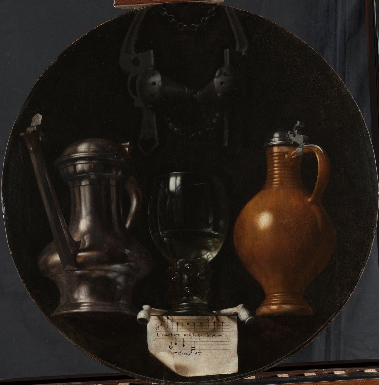 Nature morte emblématique avec flacon, verre, cruche et bride - Johannes Torrentius