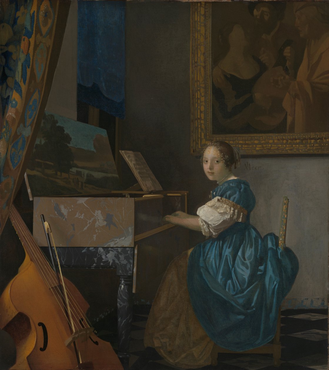 Eine junge Frau sitzt an einem Virginal - Johannes Vermeer