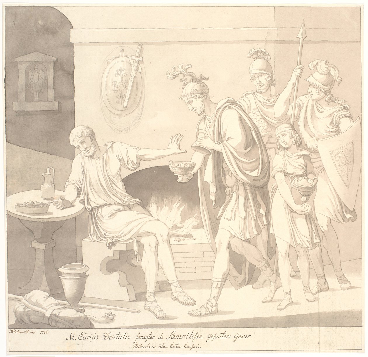 M. Curius Dantatus méprise les cadeaux des envoyés Samnites. Plutach: in vita. Caton Censoris. - Johannes Wiedewelt