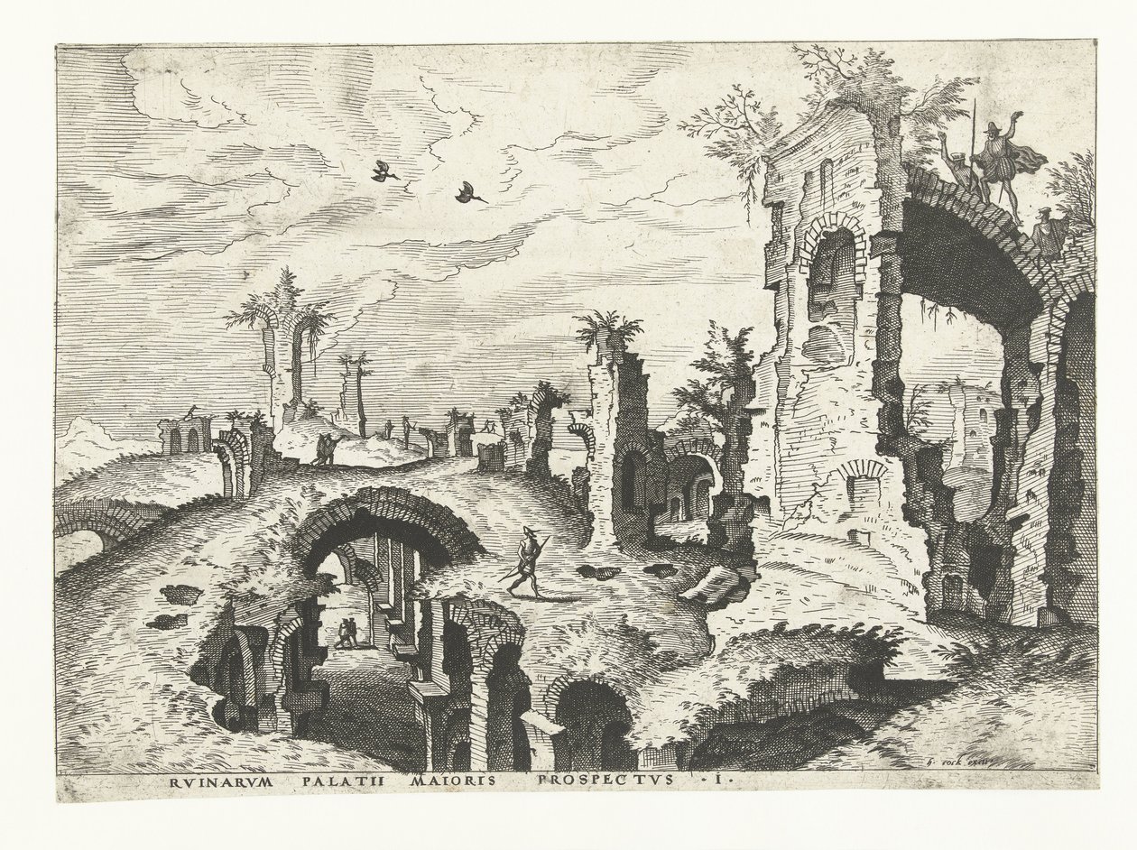 Vue des ruines sur le Palatin à Rome (Ruines romaines, 1561) - Johannes of Lucas van Doetechum (attributed to)