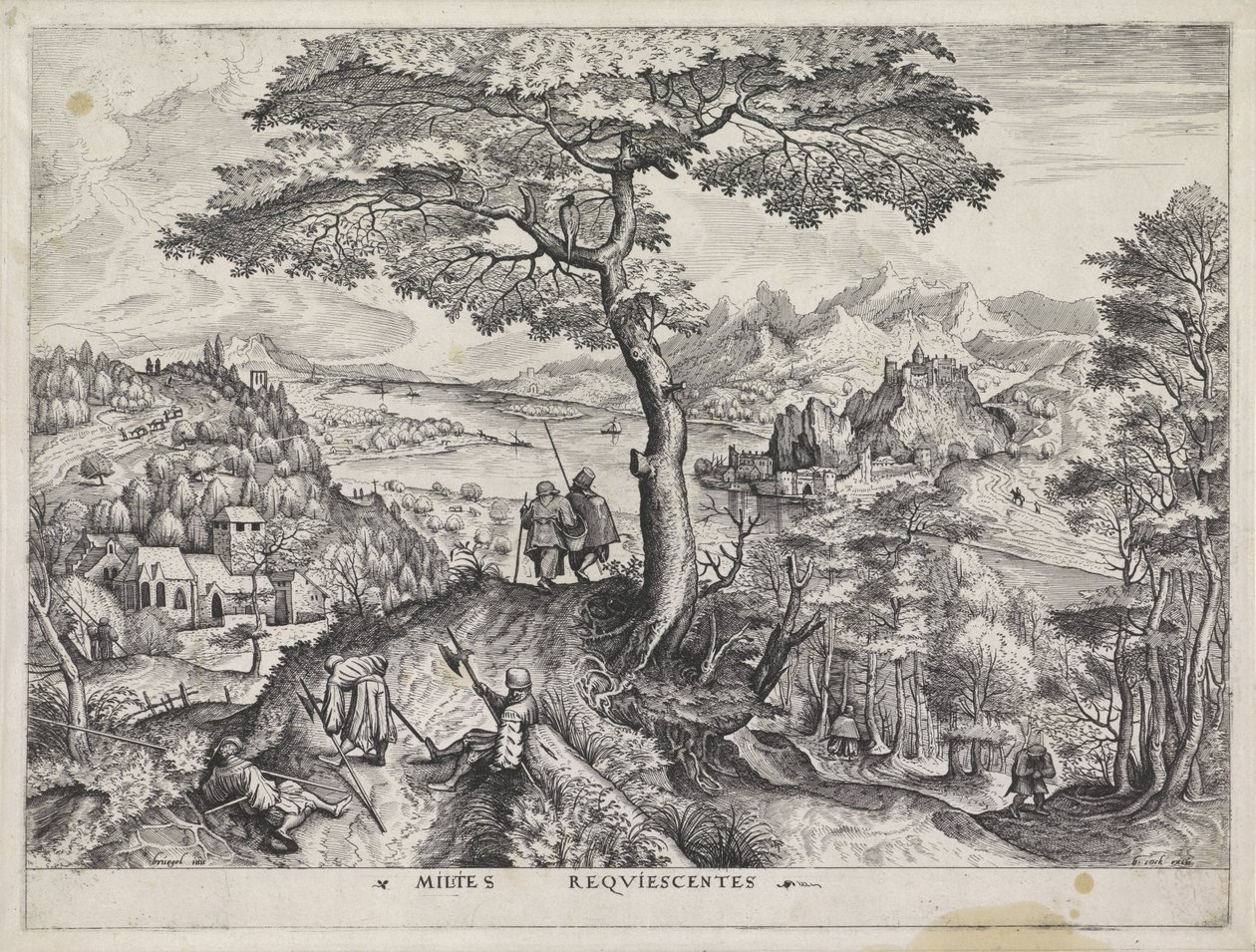 Paysage avec soldats au repos (série Grands paysages) - Johannes of Lucas van Doetechum