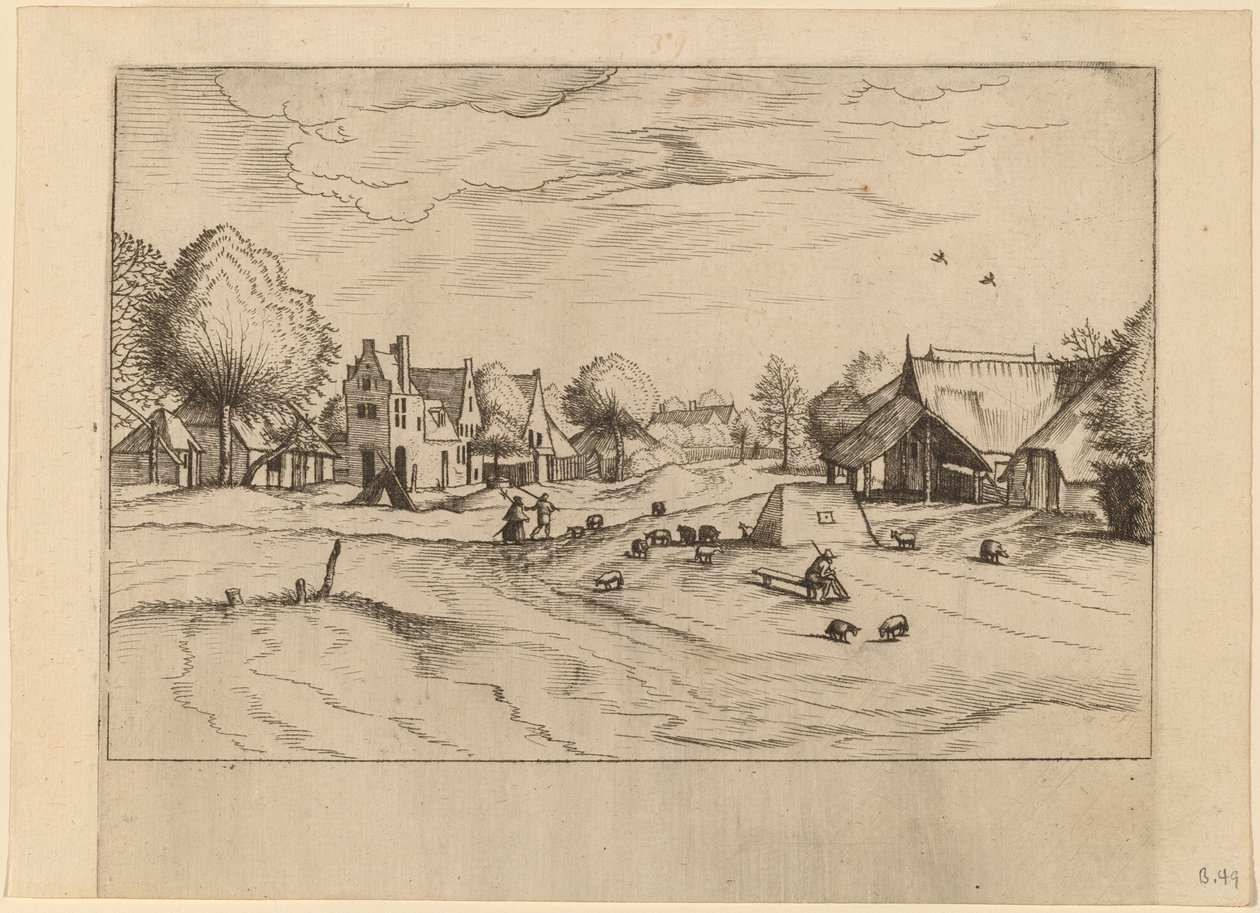 Village de Campagne avec Moutons et Berger Assis - Johannes van Doetechum, the Elder and Lucas