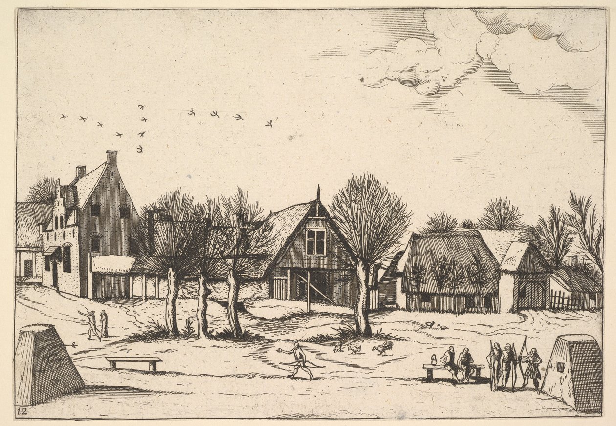 Village de campagne, archers au premier plan - Johannes van Doetecum I