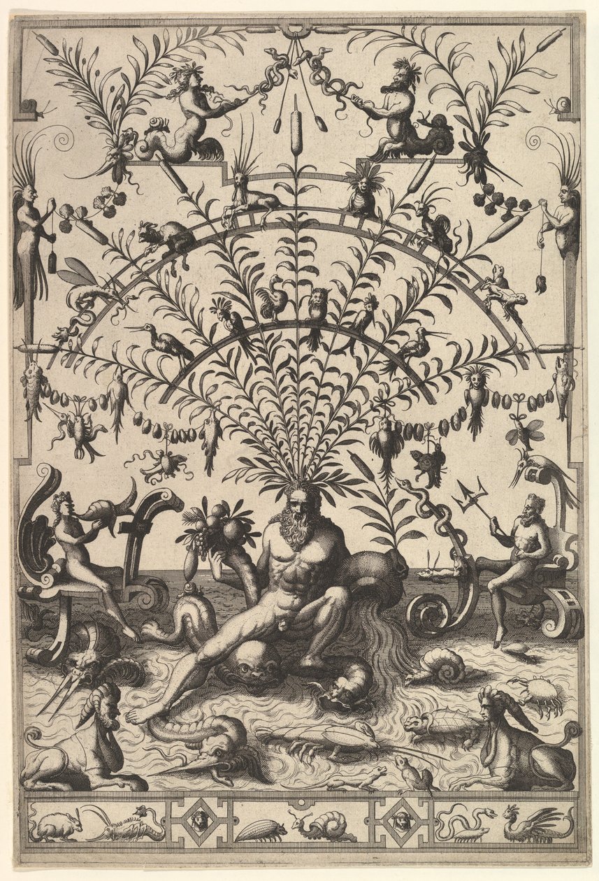 Décoration grotesque moderne avec un dieu de la rivière - Johannes van Doetecum I