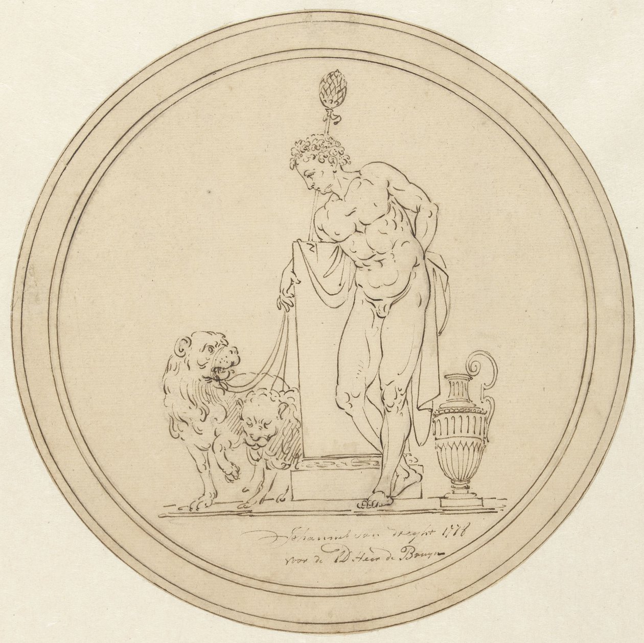 Figure allégorique masculine, debout avec deux lions - Johannes van Dregt