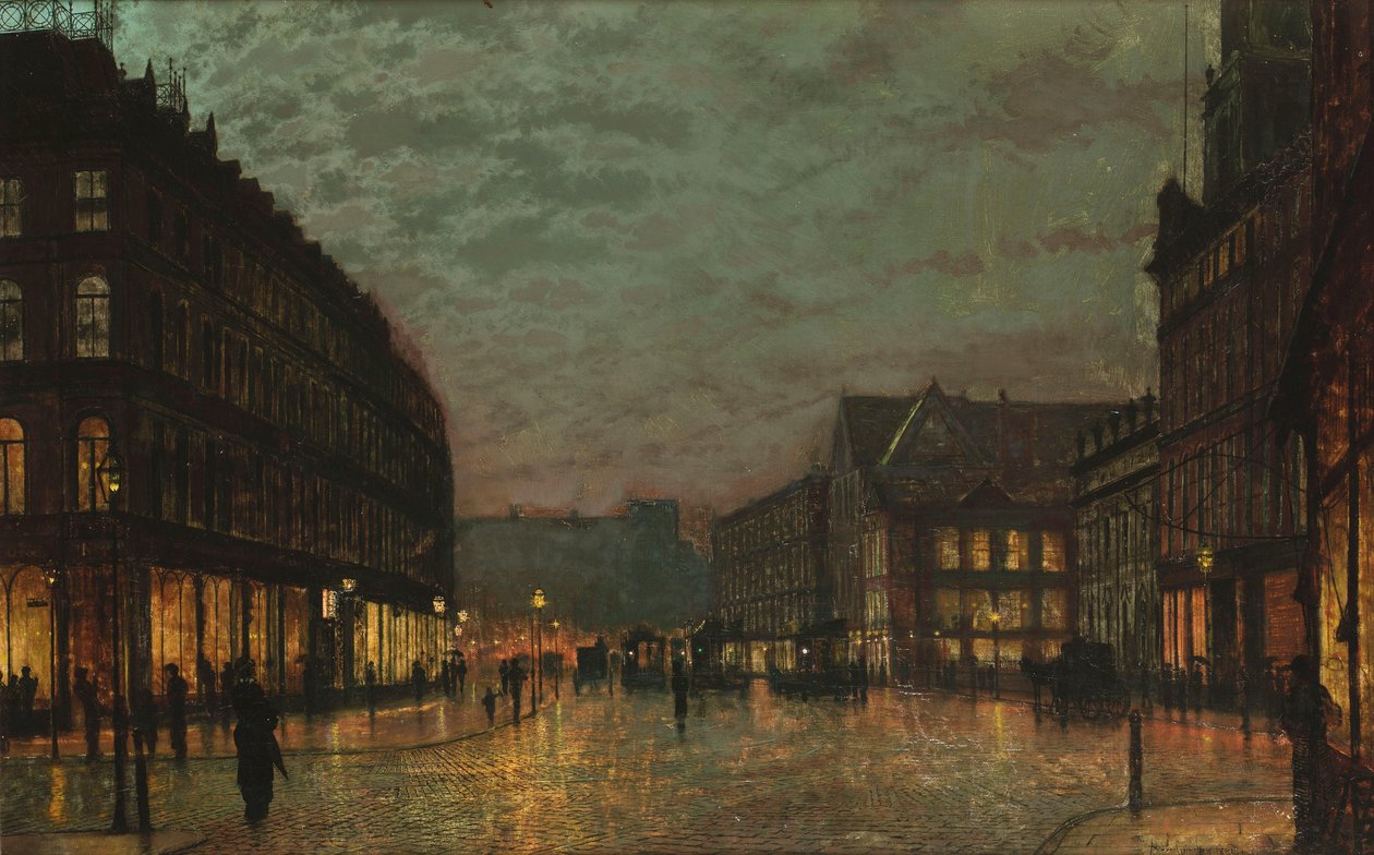 Boar Lane, Leeds, à la lumière des lampes - John Atkinson Grimshaw
