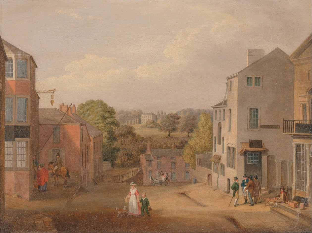 Scène de rue à Chorley, Lancashire, avec vue sur Chorley Hall - John Bird of Liverpool