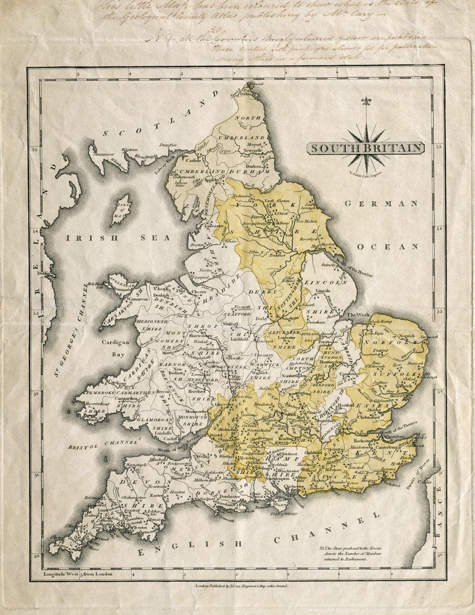 Carte de la Grande-Bretagne méridionale, colorée pour montrer les zones géologiques d