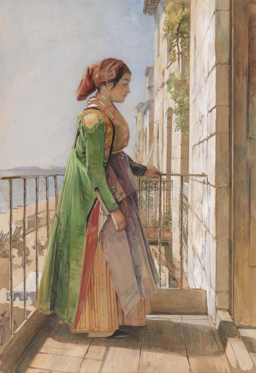 Une fille grecque debout sur un balcon - John Frederick Lewis