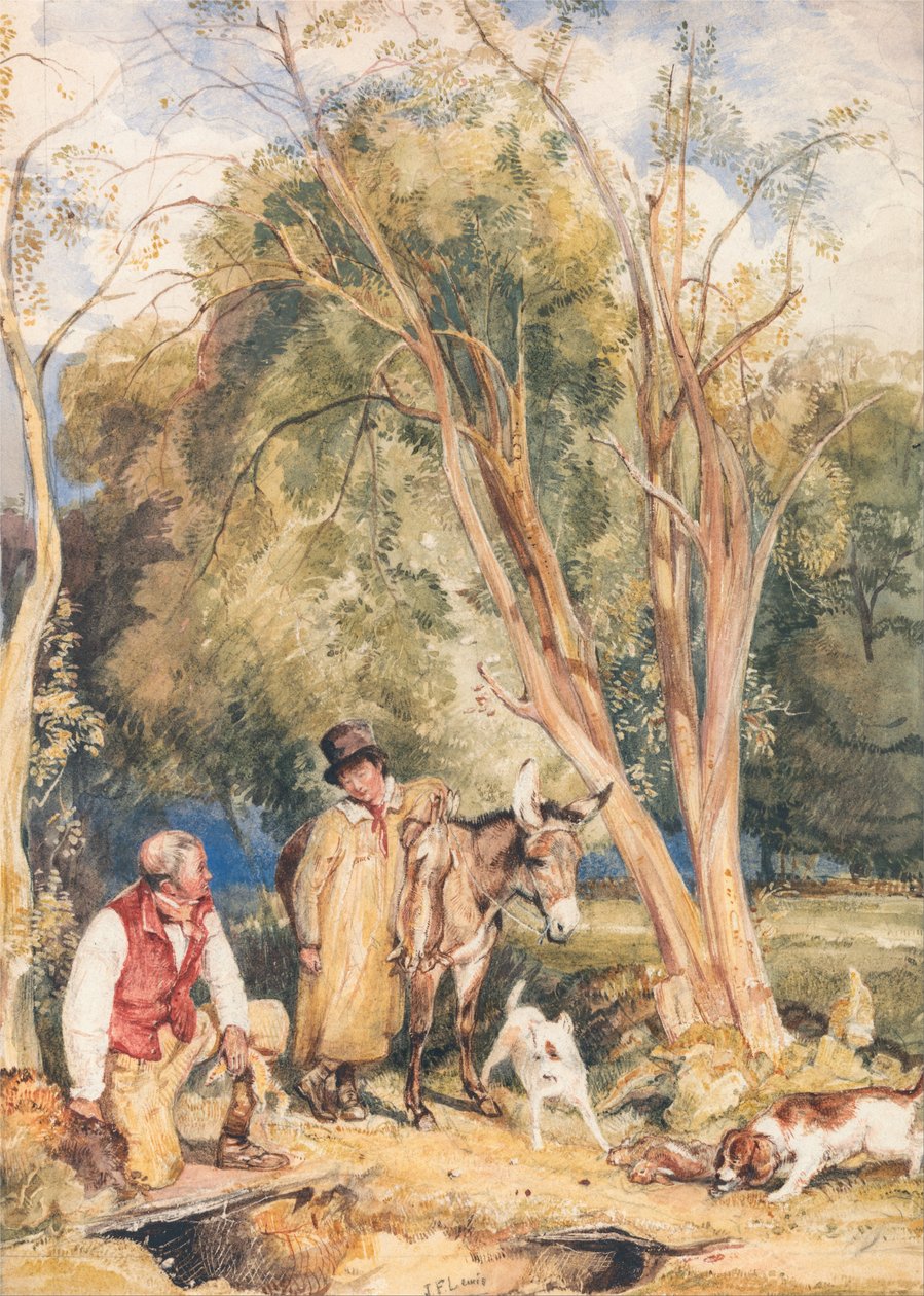 Garde-chasse et garçon chassant un lapin - John Frederick Lewis