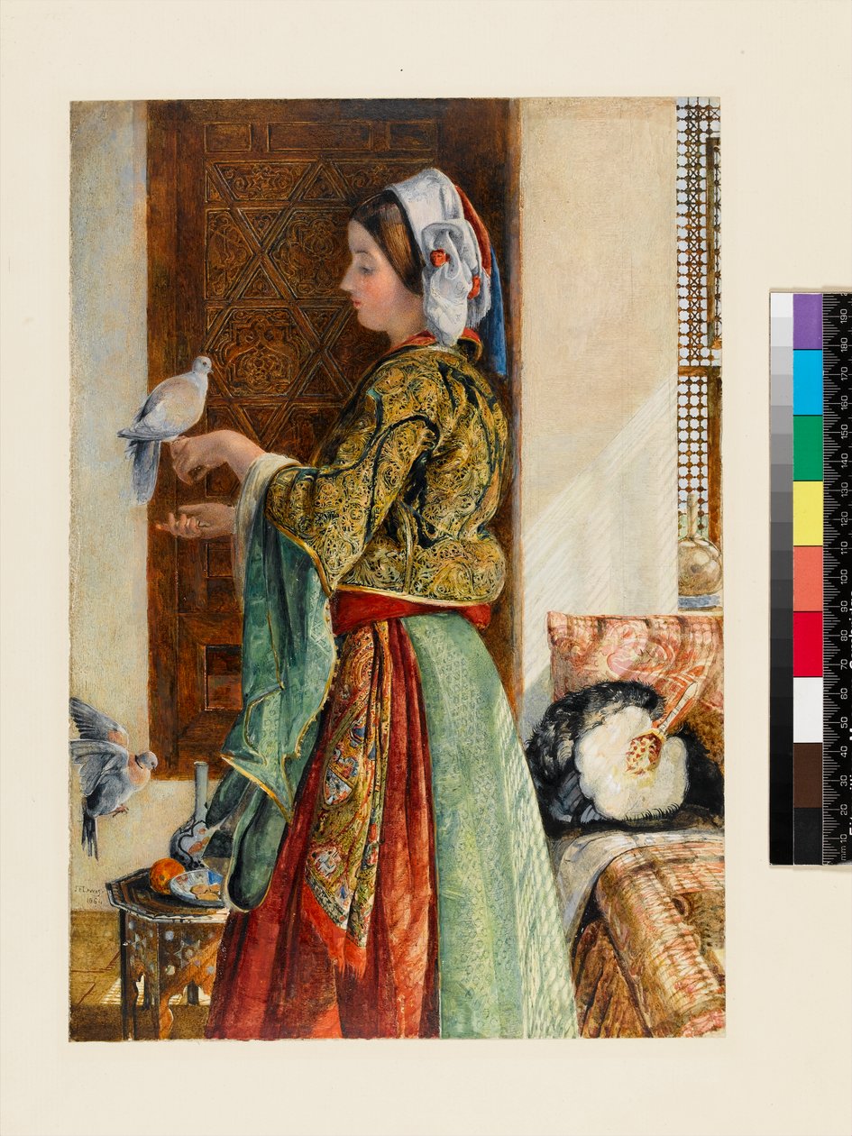 Fille avec deux colombes en cage, Le Caire, 1864 - John Frederick Lewis