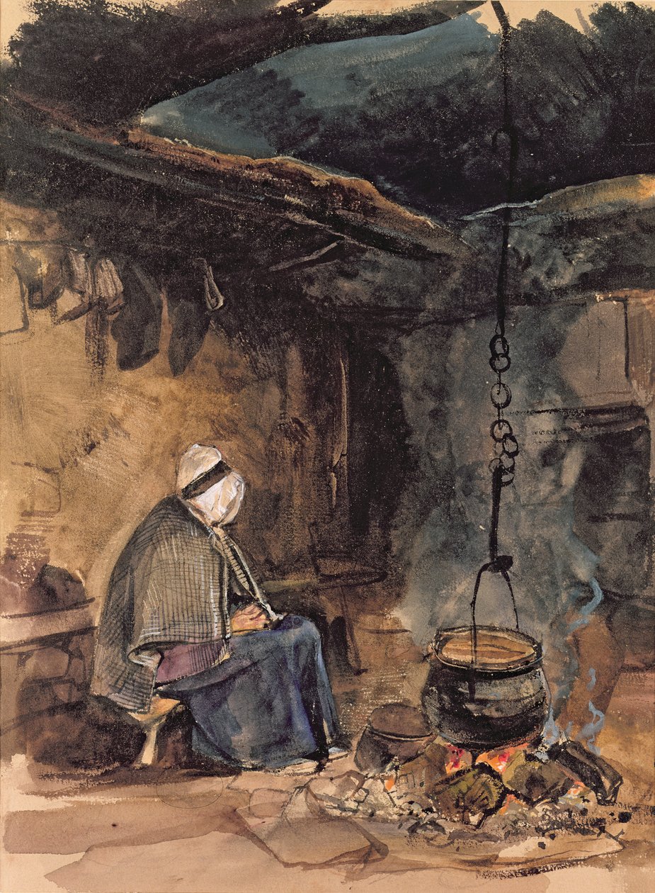 Regarder la marmite bouillir - un intérieur de cottage - John Frederick Lewis