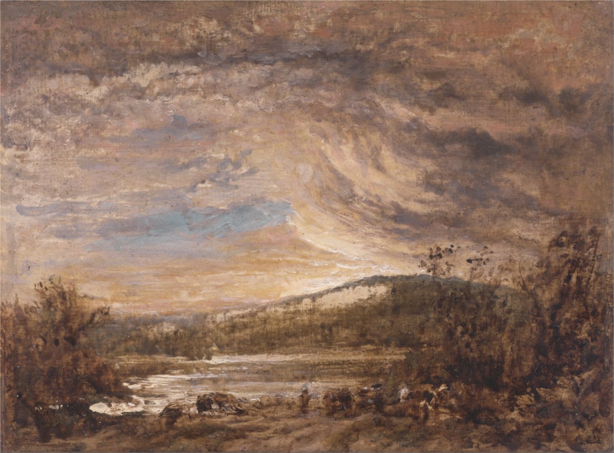 Paysage fluvial, coucher de soleil - John Linnell