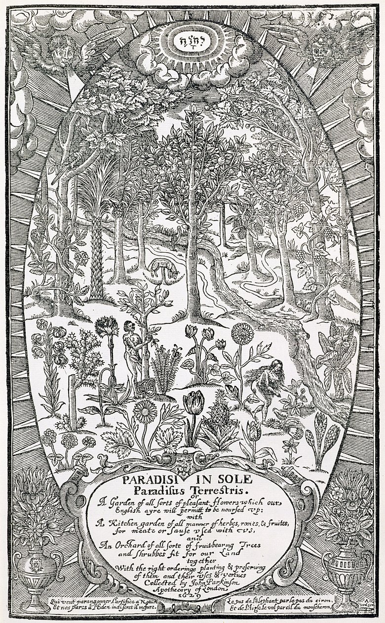 Page de titre de Paradisi Sole; Paradisus Terrestris, 1629 - John Parkinson