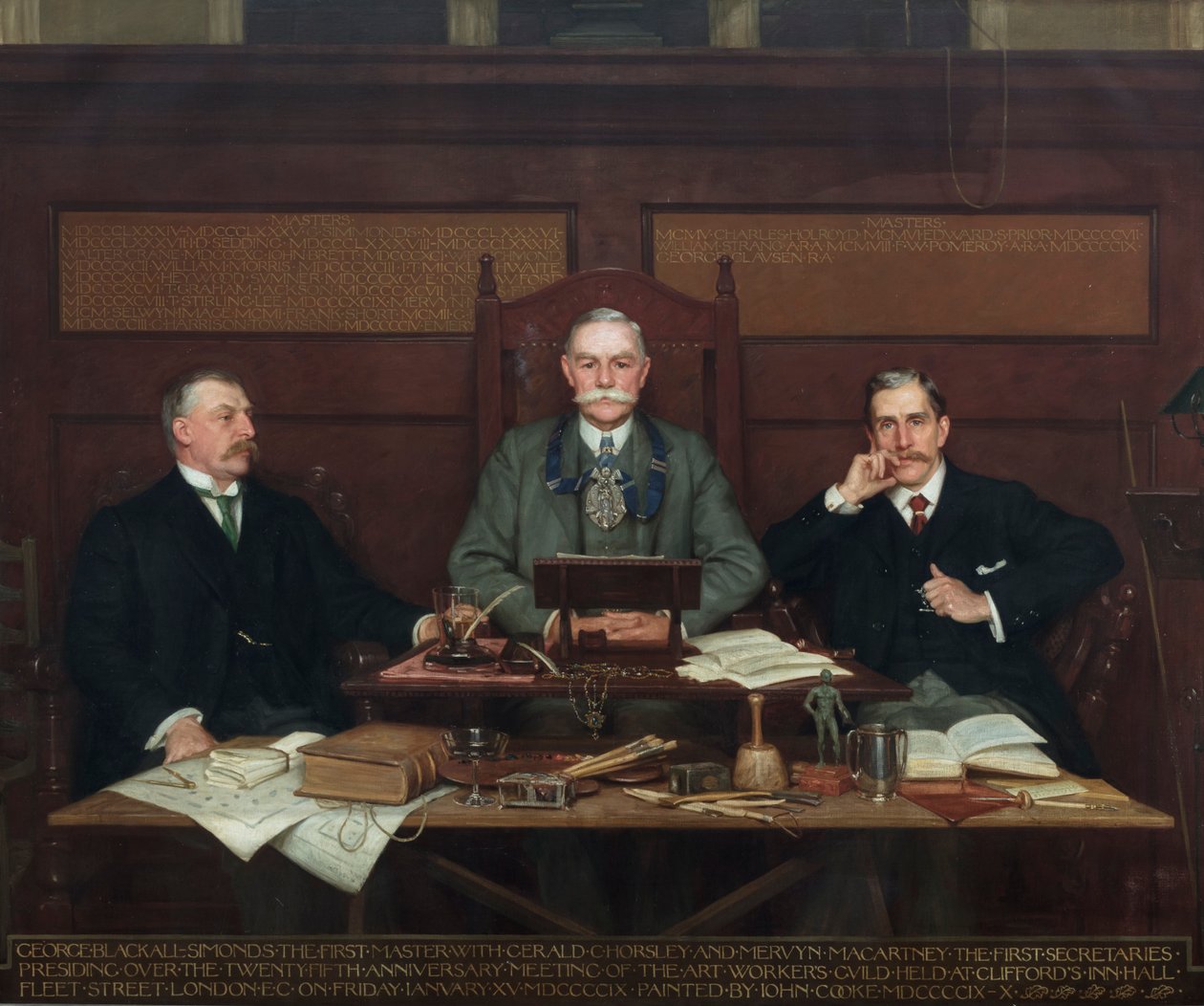 G. Blackall-Simonds (Premier Maître), avec Gerald Horsley et Mervyn Macartney, présidant la réunion du 25e anniversaire de la Guilde des travailleurs de l
