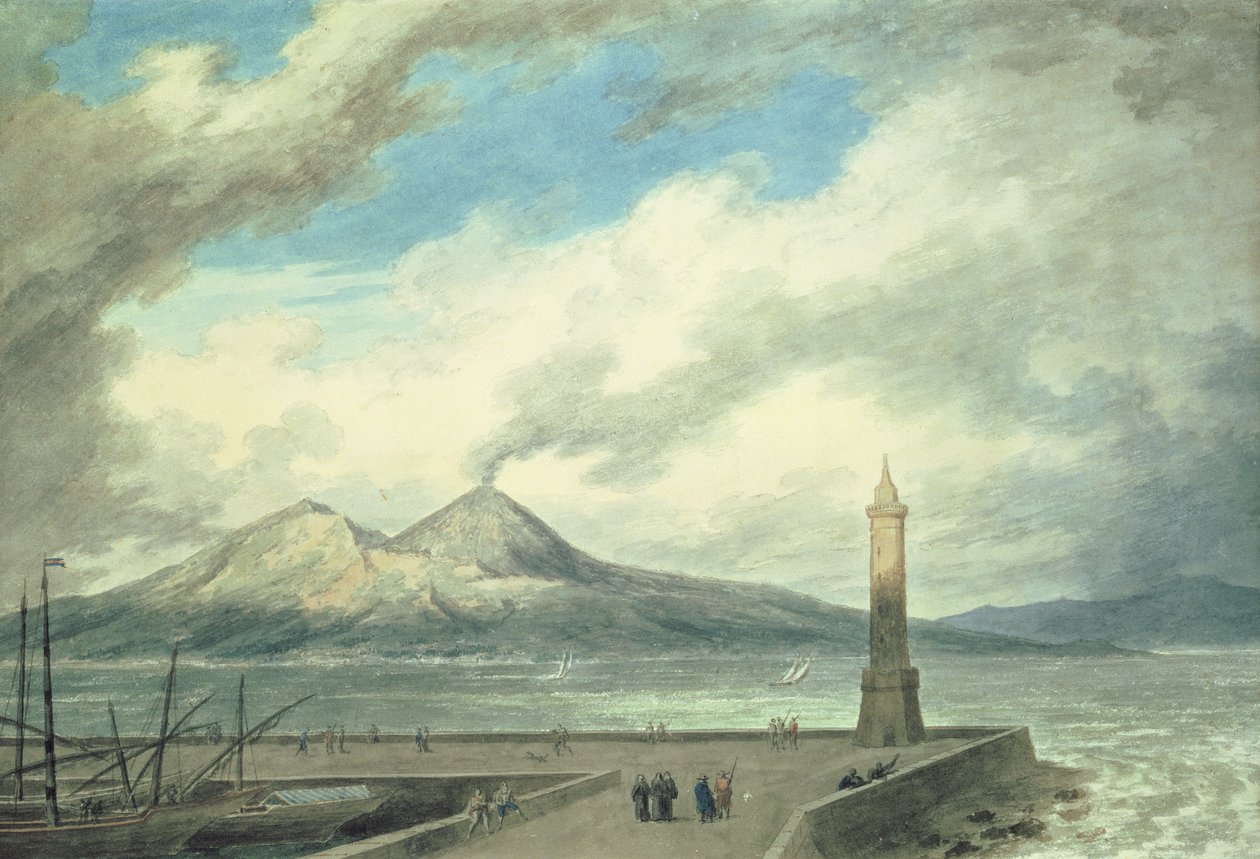 Vésuve et Somma depuis le môle de Naples, 18e siècle - John Robert Cozens