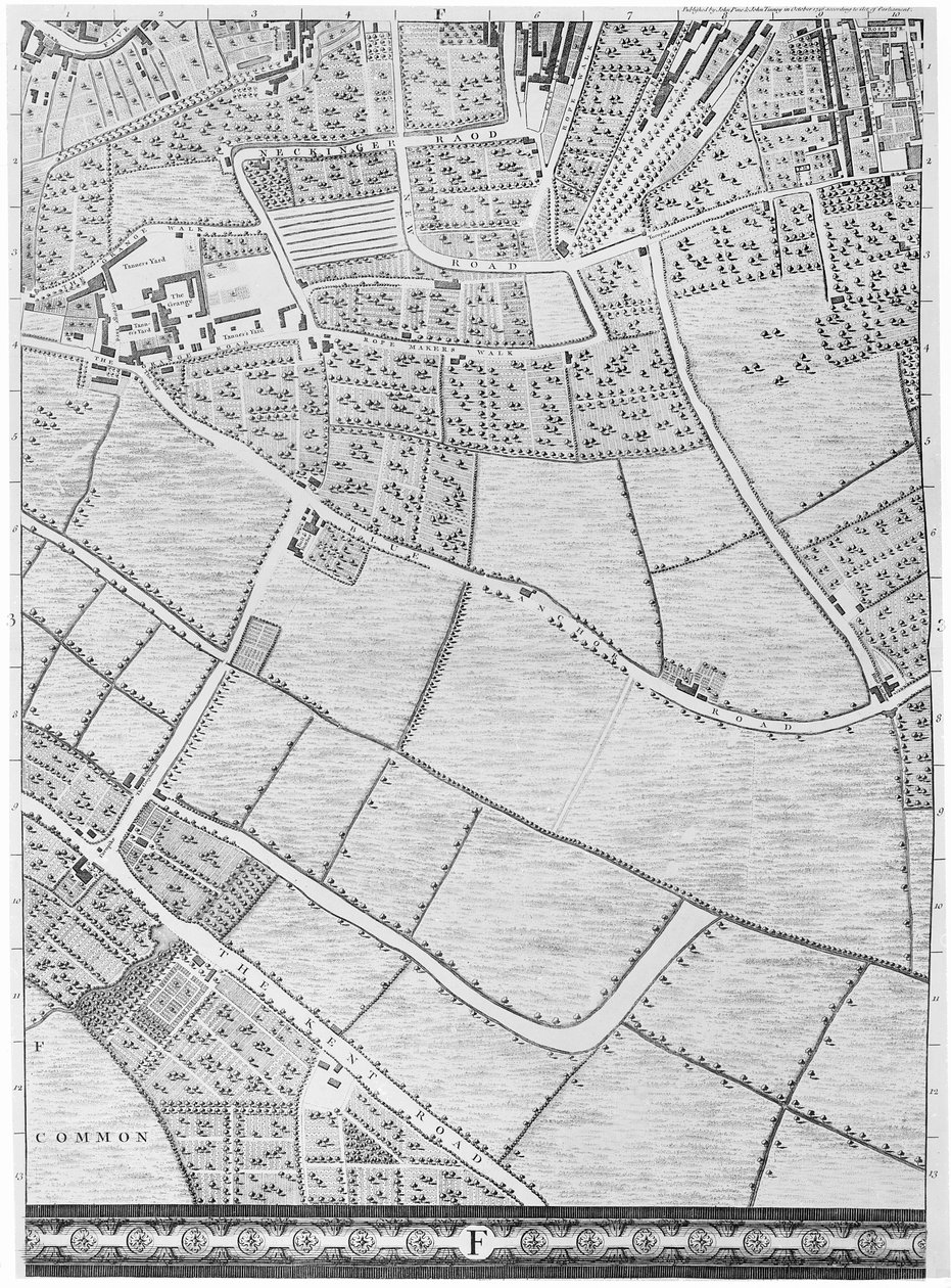 Carte de Bermondsey, Londres, 1746 - John Rocque