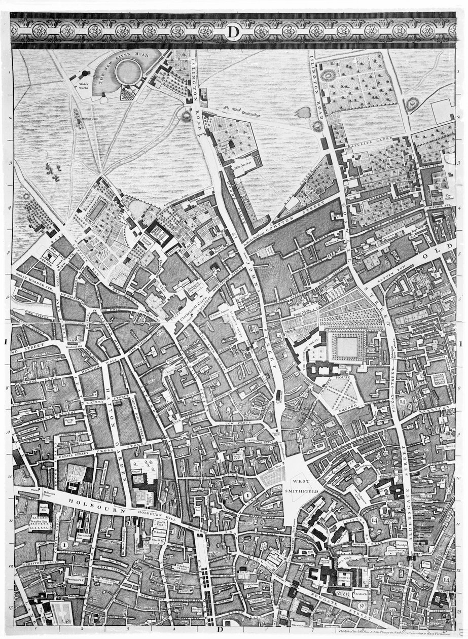Carte de Clerkenwell, City de Londres, 1746 - John Rocque