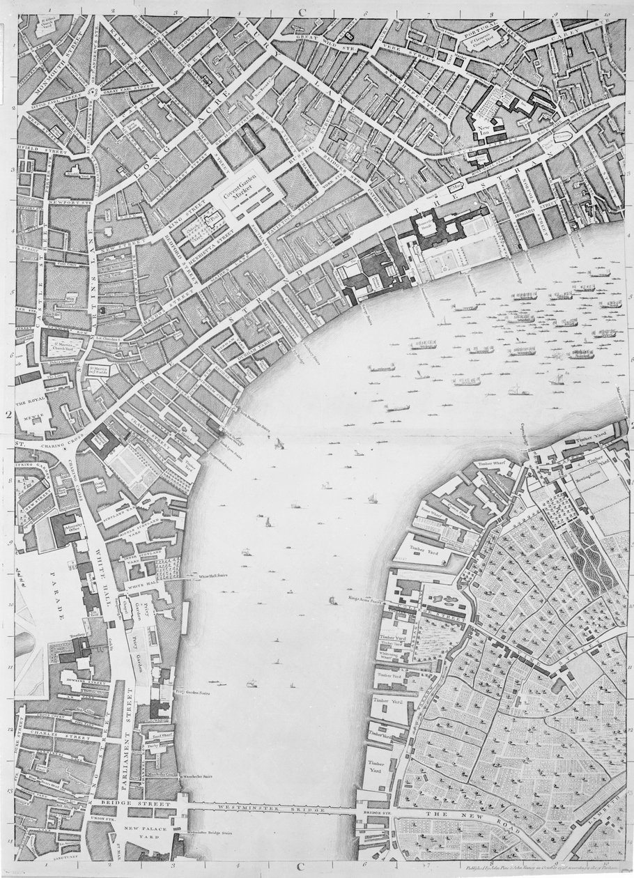 Carte de Covent Garden et Westminster, Londres, 1746 - John Rocque