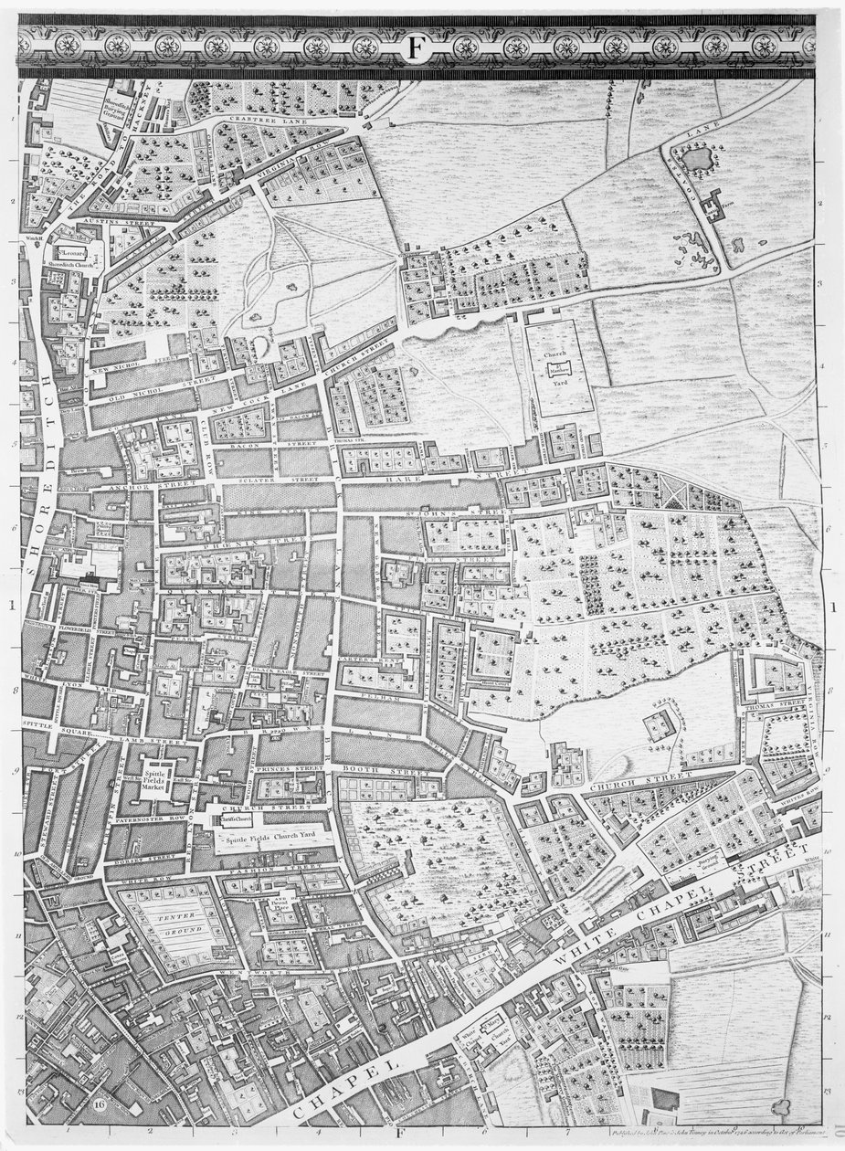 Carte de Shoreditch et Whitechapel, Londres, 1746 - John Rocque