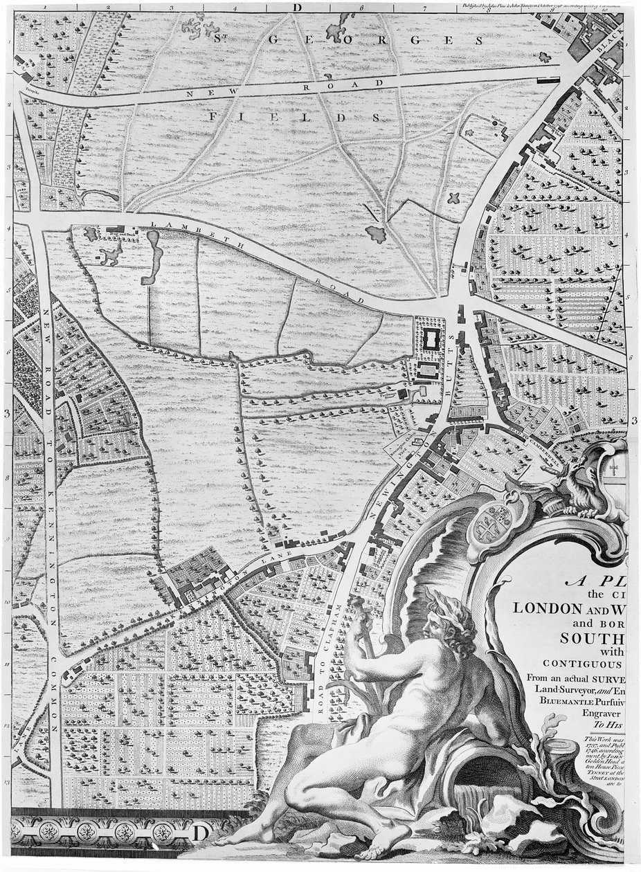 Carte de St Georges Fields et Newington Butts, Londres, 1746 - John Rocque