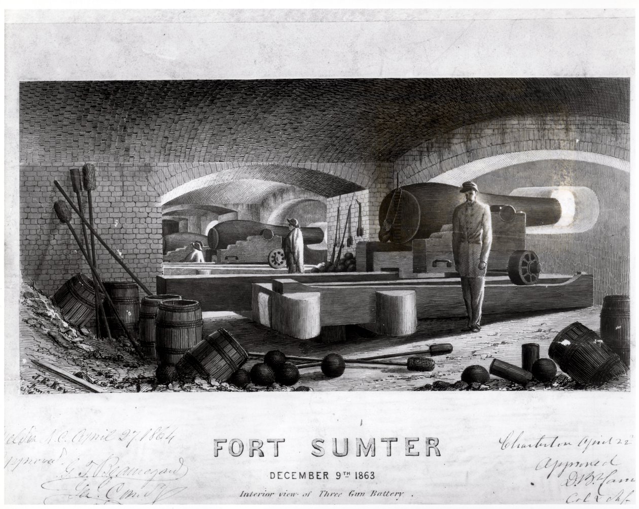 Fort Sumter, vue intérieure de la batterie à trois canons, décembre 1863 - John Ross Key