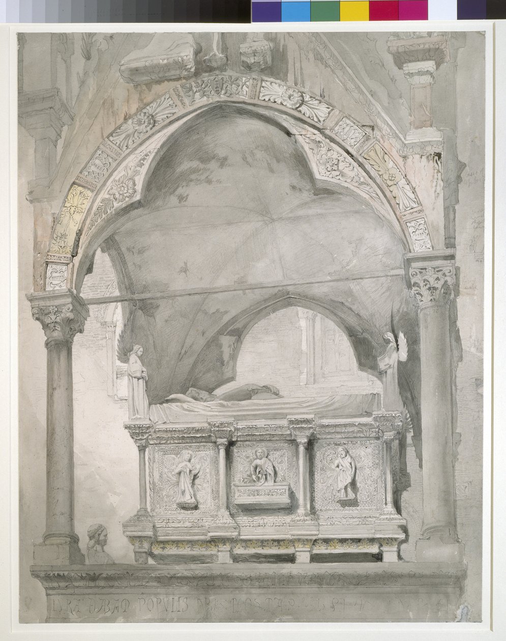 Étude pour le détail du sarcophage et du dais du tombeau de Mastino II della Scala à Vérone, 1852 - John Ruskin