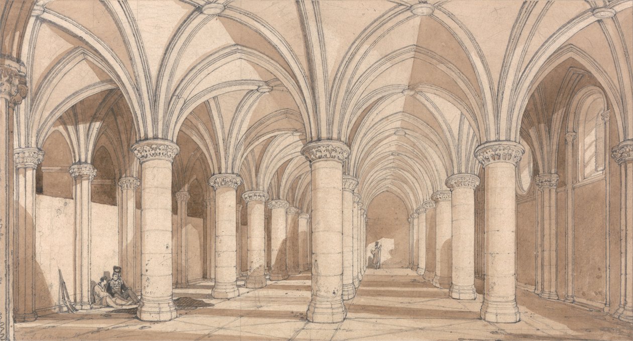 La salle des barons, Mont Saint Michel - John Sell Cotman