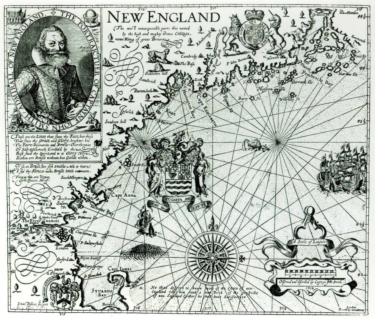 Carte du littoral de la Nouvelle-Angleterre en 1614, gravée par Simon de Passe, 1616 - John Smith 2