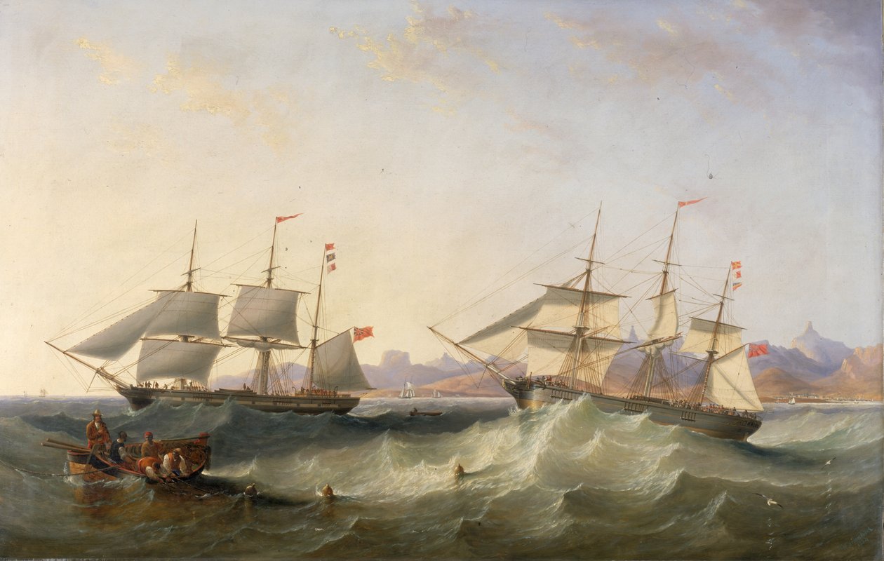 Un clipper et un East Indiaman quittant le port - John Wilson Carmichael
