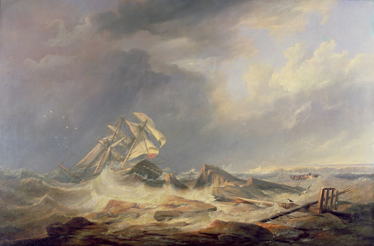 Un schooner poussé vers les rochers - John Wilson Carmichael