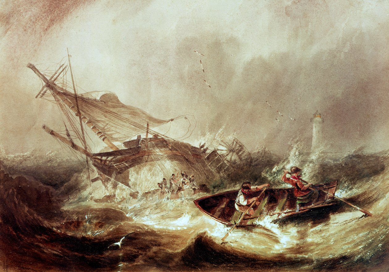 Ramer pour sauver des marins naufragés au large de la côte du Northumberland - John Wilson Carmichael