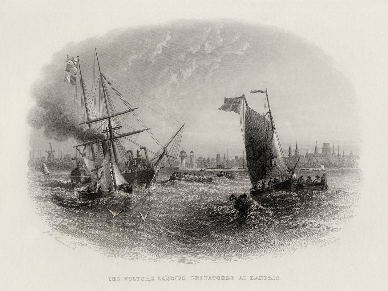 Le Vautour livrant des dépêches à Dantzig, gravé par Arthur Willmore (1814-88) - John Wilson Carmichael