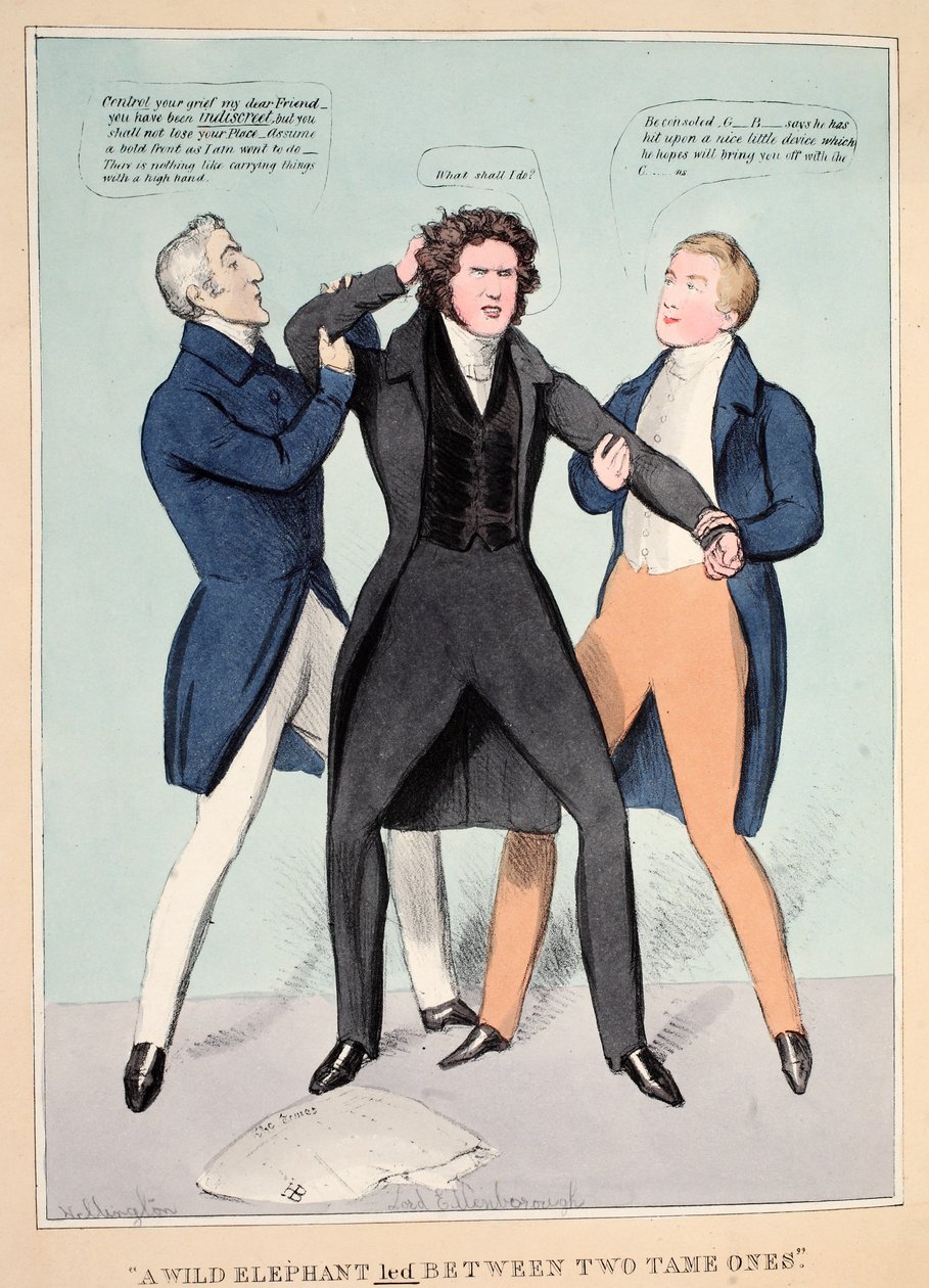 "Un éléphant sauvage conduit entre deux apprivoisés", pub. 1830 - John  Doyle
