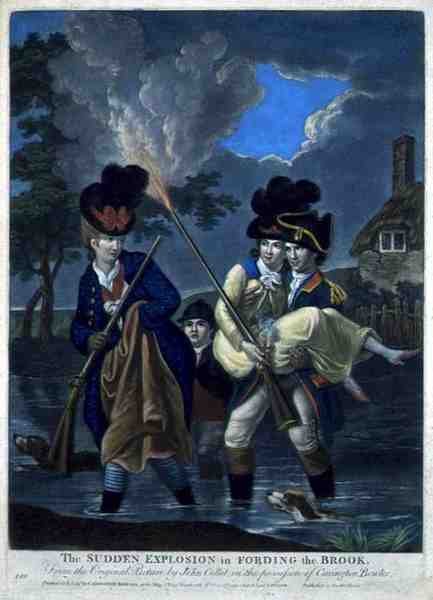 Une explosion soudaine en traversant le ruisseau, pub. par Carington Bowles (fl.1744-93) - John (after) Collet