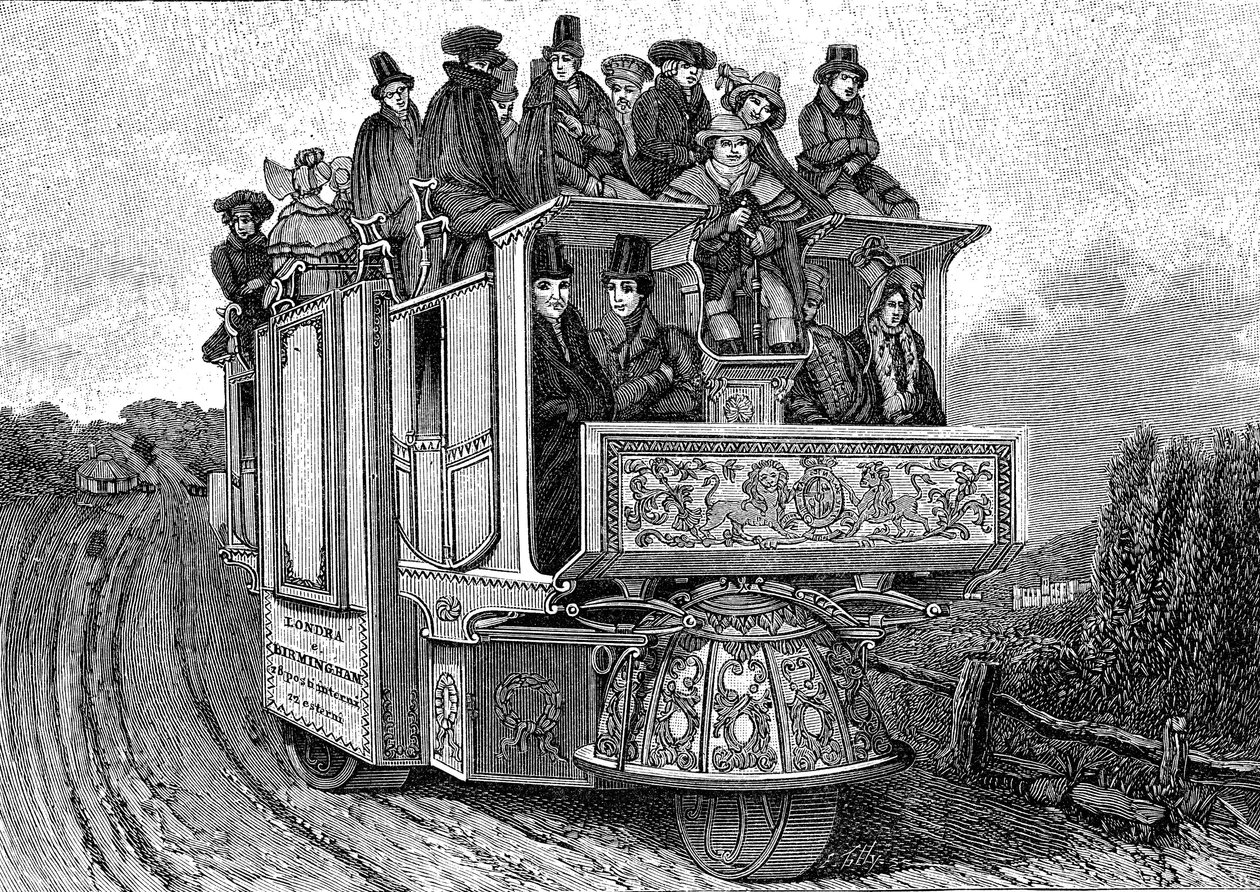 Voiture mécanique à trois roues par Dr. William Church, construite à Birmingham en 1833. Gravure 1895 - John (after) Cooke