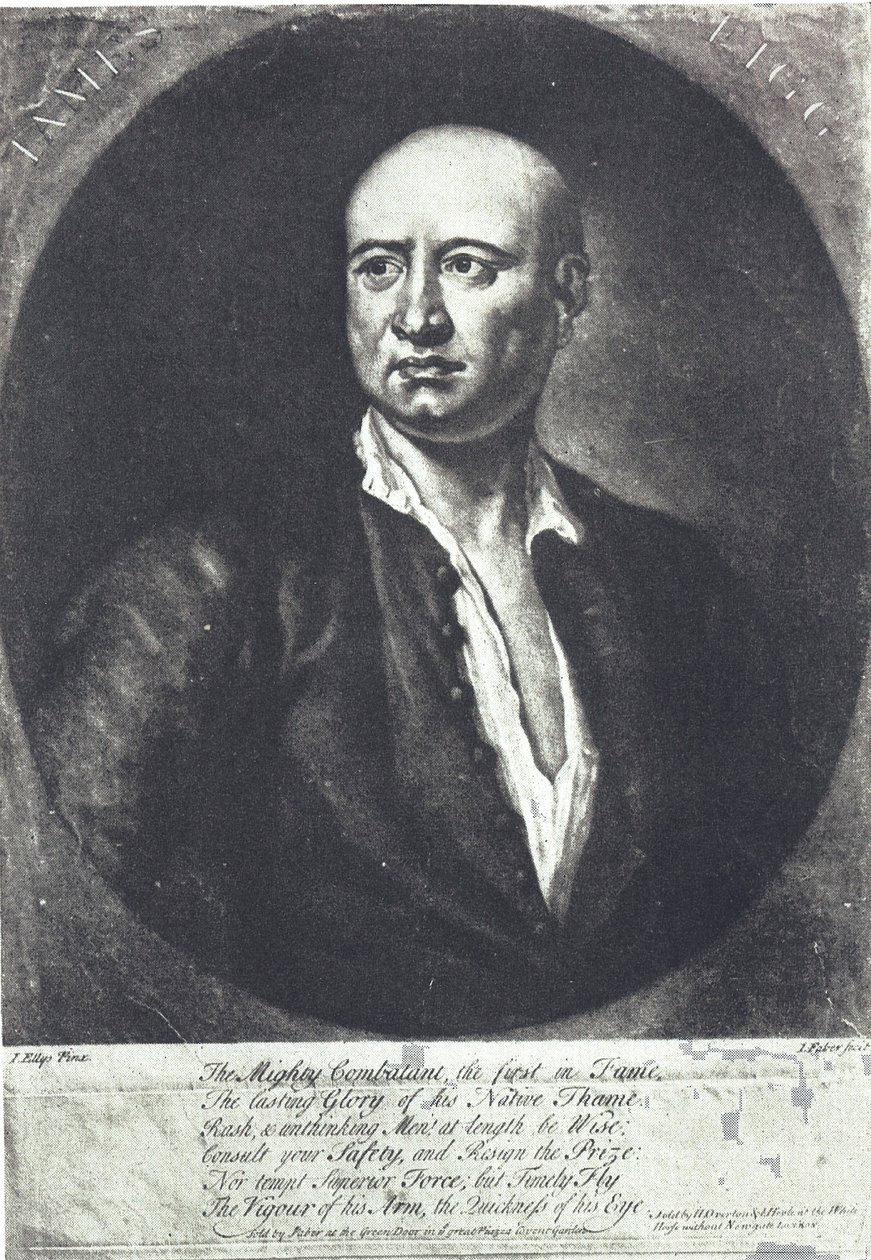 James Figg, premier champion anglais de boxe à mains nues, mort en 1734 (gravure) - John (after) Ellys