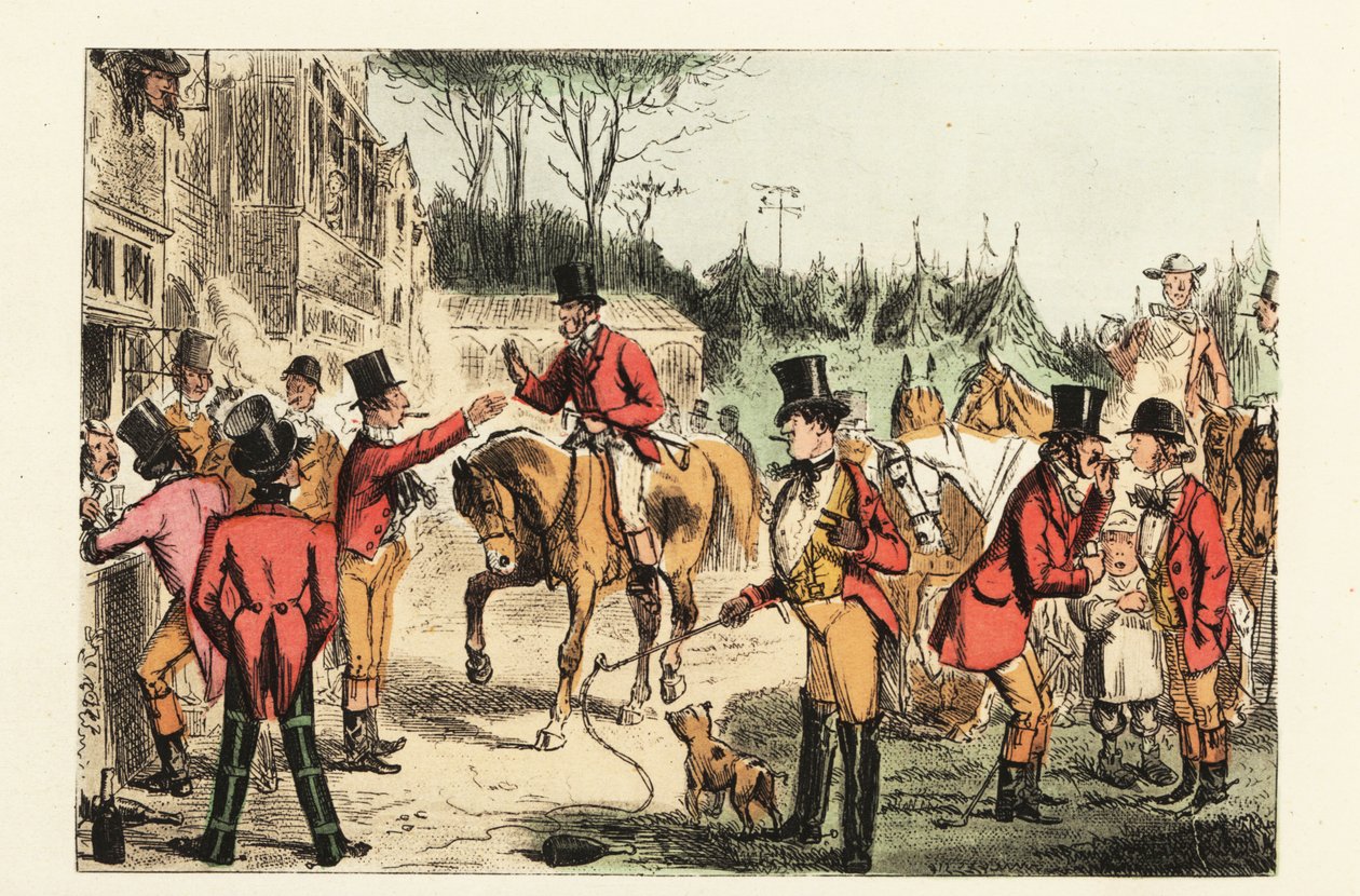 Un chasseur en habit rouge rejoint d