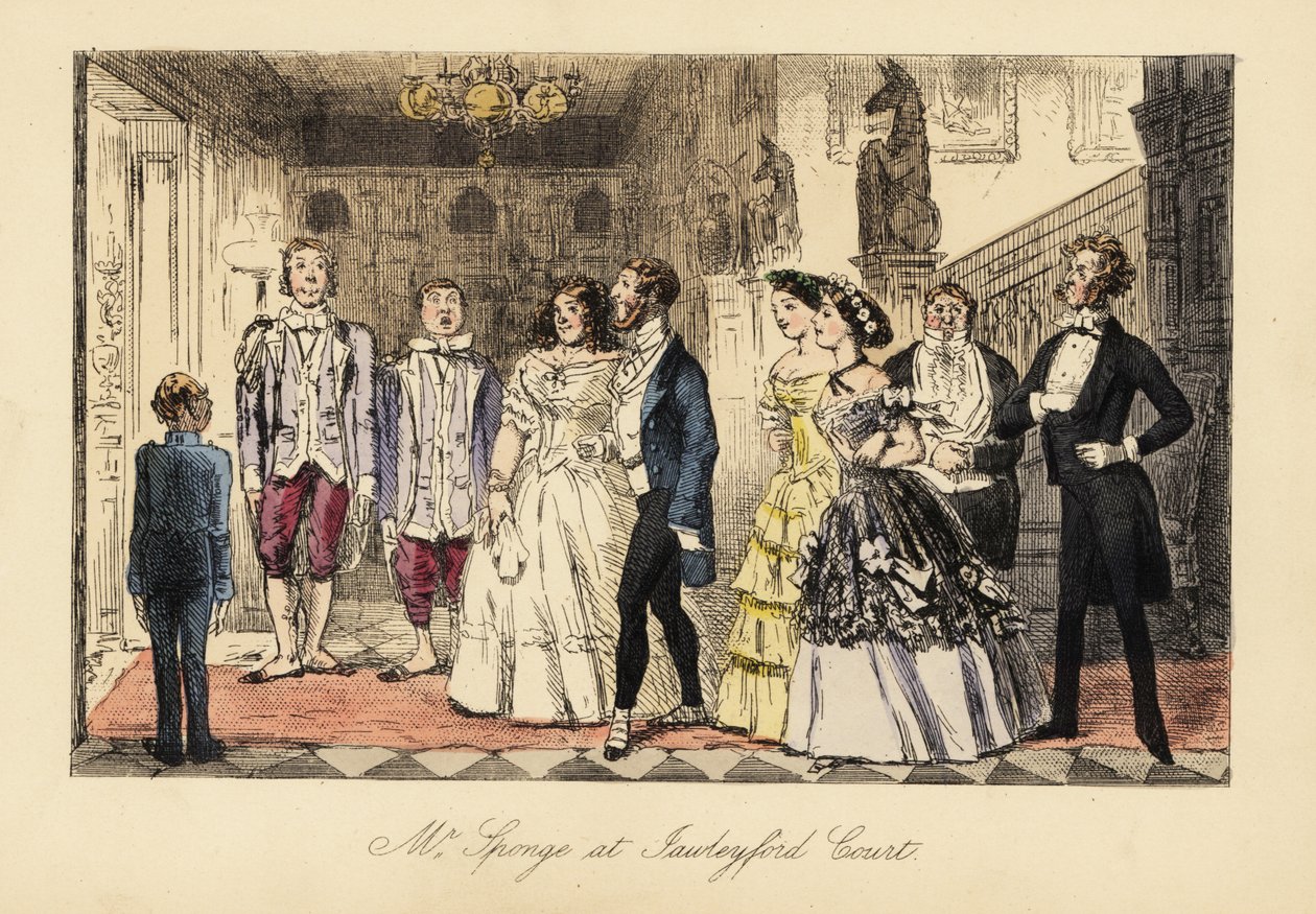 Gentleman anglais et dames annoncés avant le dîner dans une grande maison - John (after) Leech