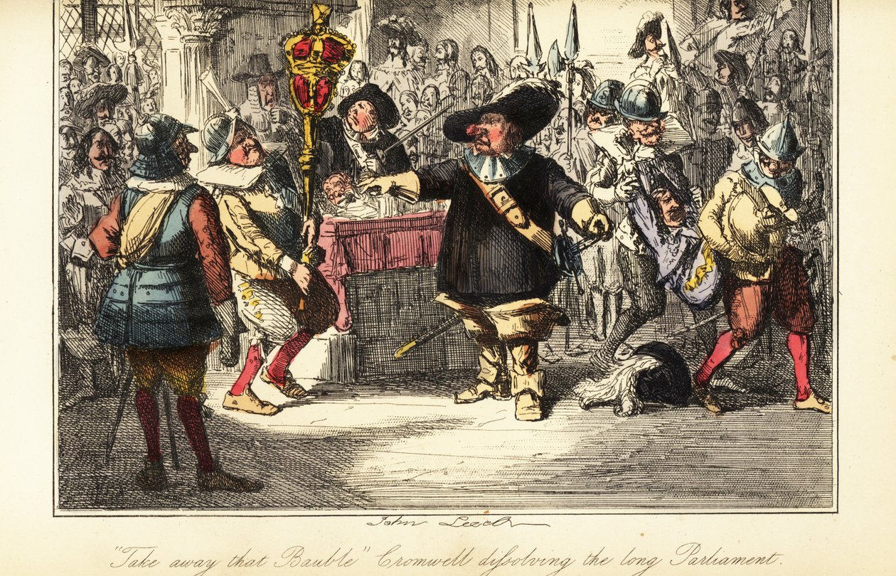 Oliver Cromwell retirant la masse de la Chambre des communes et dissolvant le Parlement croupion en 1653 - John (after) Leech