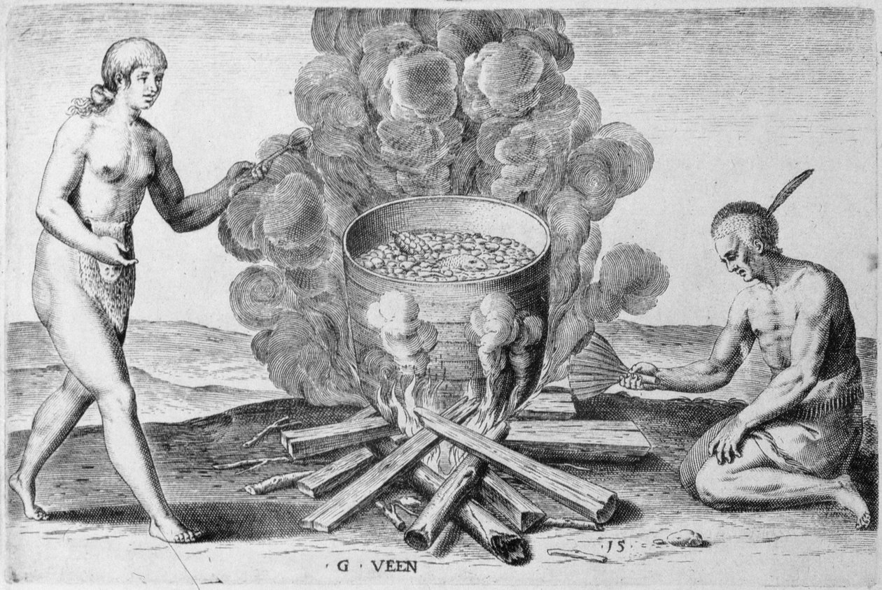 Cuisson dans un pot, gravure par Gysbert van Veen - John (after) White