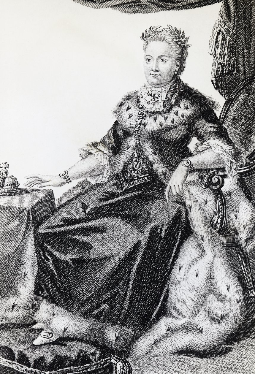 Catherine II, née Sophie Friederike Auguste (1729-1796), impératrice de Russie, gravure - Walter Charles Mills