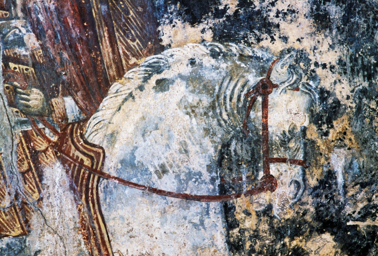 Cheval, fresque endommagée au plafond de l
