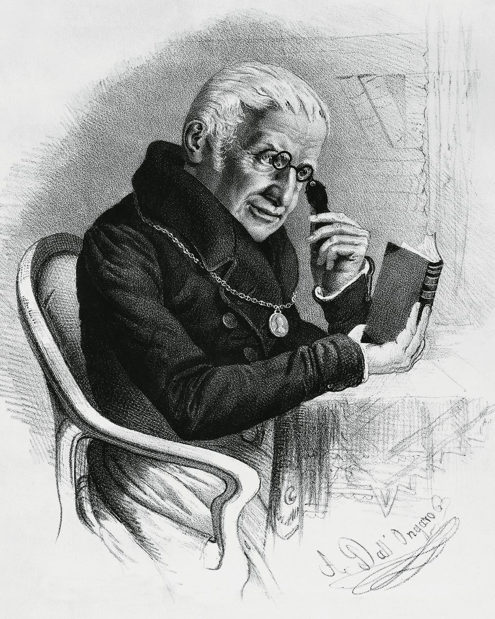 Portrait de Lorenzo Rondolini (1752-1844), médecin et écrivain italien, dessin par Antonio Dall