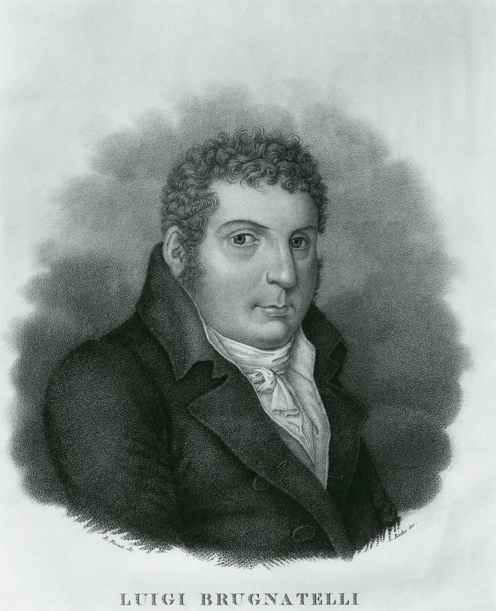 Portrait de Luigi Valentino Brugnatelli (1761-1818), chimiste italien et inventeur de la galvanoplastie, eau-forte par Luigi Rados (1773-1840) d