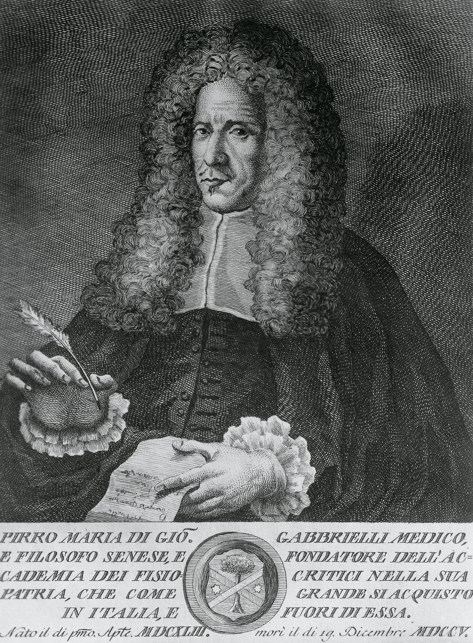 Portrait de Pirro Maria Gabbrielli (1643-1705), philosophe italien, et professeur de médecine théorique et de botanique, gravure par Cosimo Zocchi (actif 1740-ca 1787) - Walter Charles Mills