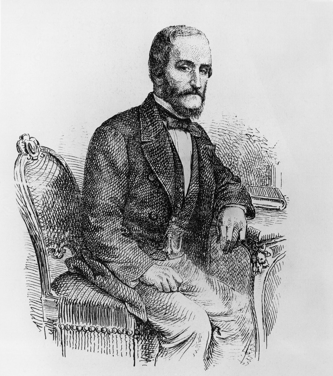 Portrait de Raffaele Busacca dei Gallidoro (1810-1893), homme politique et économiste italien, gravure - Walter Charles Mills